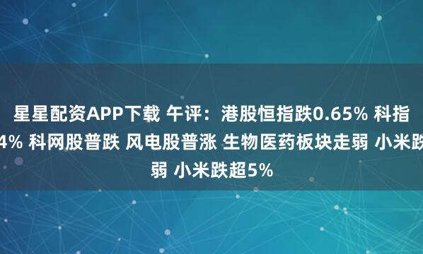 星星配资APP下载 午评：港股恒指跌0.65% 科指跌1.04% 科网股普跌 风电股普涨 生物医药板块走弱 小米跌超5%