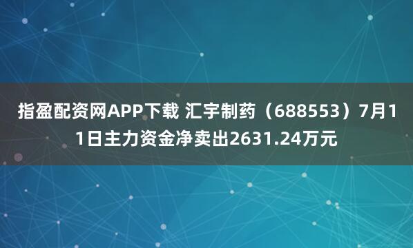 指盈配资网APP下载 汇宇制药（688553）7月11日主力资金净卖出2631.24万元