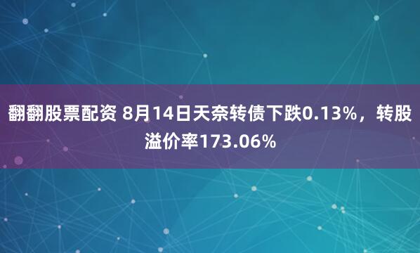 翻翻股票配资 8月14日天奈转债下跌0.13%，转股溢价率173.06%