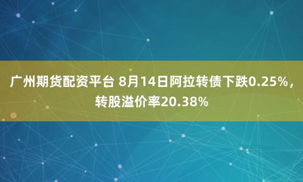 广州期货配资平台 8月14日阿拉转债下跌0.25%，转股溢价率20.38%