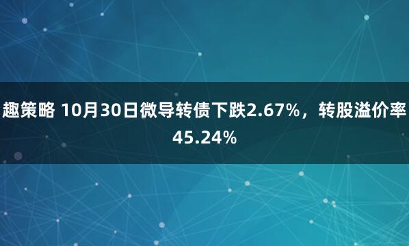 趣策略 10月30日微导转债下跌2.67%，转股溢价率45.24%