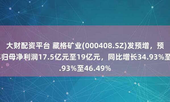 大财配资平台 藏格矿业(000408.SZ)发预增，预计上半年归母净利润17.5亿元至19亿元，同比增长34.93%至46.49%