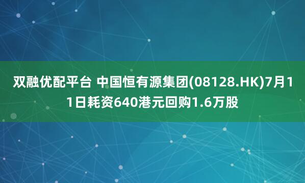双融优配平台 中国恒有源集团(08128.HK)7月11日耗资640港元回购1.6万股